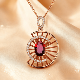 Coasze pigeon blood ruby necklace for women, 18k gold inlaid with diamond design, 0.55 carat 15.8 points diamond