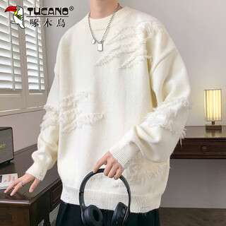 Woodpecker (tucano) sweater men's winter round neck sweater loose thickened warm base shirt lazy sweater jacket white xl