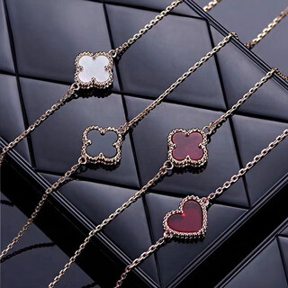 Junshi 18k real gold bracelet women's four-leaf clover au750 rose gold white mother-of-pearl black agate carnelian 18k rose red agate