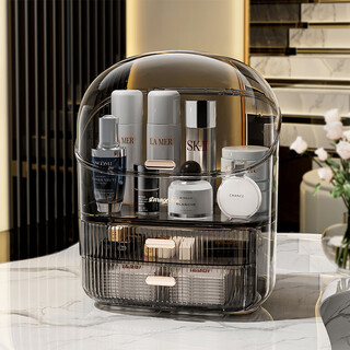 Kaman light luxury cosmetic storage box desktop dustproof skin care product storage rack premium dressing table cosmetic case transparent gray dustproof/large capacity 1