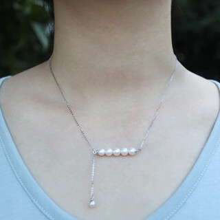 Ningfeng natural freshwater pearl clavicle chain balance beam pendant sterling silver s925 necklace 5-6mm balance beam with beads