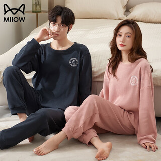 Miiow couple pajamas spring and autumn women's autumn and winter long-sleeved pants set simple and loose men can wear outside home clothes h7100 xl women