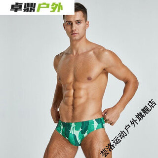 泳衣2022新款三角泳裤男款级青年花纹竞速训练比赛游泳裤 绿色树叶 M 均码