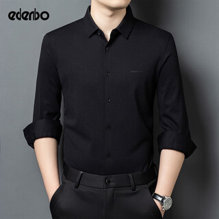 爱登堡Edenbo长袖翻领针织衬衫男士秋冬商务上衣黑色175/92A(40)