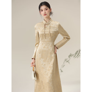 Chuchan clothing improved cheongsam women's autumn 2025 new long sleeve waist temperament noble brown slim chinese style national style dress brown xl ready in stock
