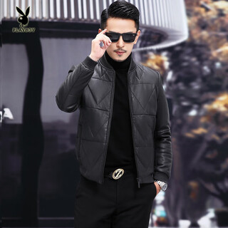 Playboy (playboy) new genuine leather texture men's leather jacket youth winter warm fashion short thick coat trendy black m / 100 115jin jin is equal to 0.5 kg