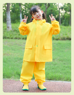 Qiao bo lai children's raincoat boys kindergarten games special anjifu girls 2024 new one-piece waterproof rain pants set yellow overalls + top s s