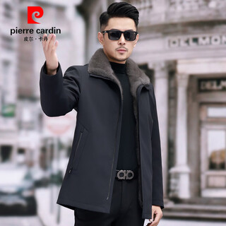 皮尔卡丹海宁派克服男士皮毛一体真皮皮草水貂毛外套貂皮大衣尼克服冬季厚 藏青黑 L 100-125斤
