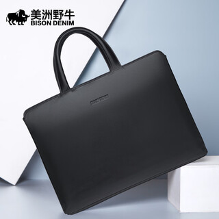 American bison men's briefcase horizontal business handbag first-layer cowhide 15-inch computer bag men's gift