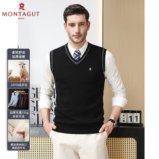 Montagut french 100% pure wool men's business vest autumn and winter sleeveless casual vest knitted v-neck cardigan black 3xl 185