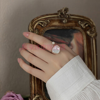 Reflecting pearl ring women's ring index finger ring feeling shell beads light luxurious style 3 new high-end large women's baroque pearl ring - open