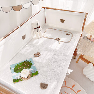 Angel garden crib bed fence soft-packed pure cotton children's spliced bed guardrail fence anti-collision baby one-piece bed fence heightening pure white (bear head edge type) 240cm_height 28cm others