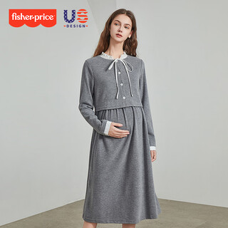 Fisher-price maternity wear autumn 2025 new knitted dress high-end french autumn and winter skirt during pregnancy gray dress l 120-140jin jin equals 0.5 kg suitable to wear