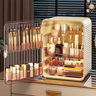 Zhai huanhuan cosmetics storage box desktop dustproof transparent high-end light luxury storage large capacity multi-layer skin care product storage rack large cream color 3 layers dustproof style