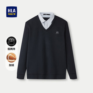 Hla heilan long-sleeved sweater for men 25 plus velvet warm fake two-piece sweater for men in winter