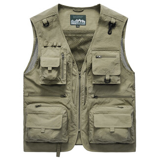 Walking dragon men's vest multi-pocket journalist photography vest fishing thin casual vest 8188 khaki thin xl (suitable for 140jin jin equals 0.5kg -155jin jin equals 0.5kg)