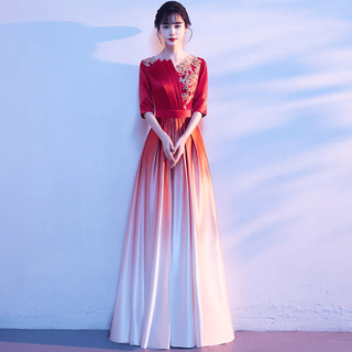 Chinese style cantata costume, long skirt, choir evening dress, female performance costume, performance costume, host etiquette welcome 001 red gradient l