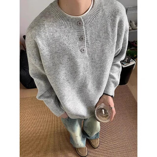 Muwei american henry collar sweater men's autumn premium lazy style bottoming sweater cleanfit inner top light gray xl recommended 130-150 jin jin equals 0.5 kg