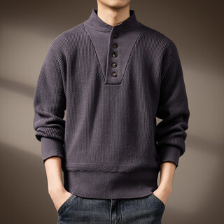 Noble color high-end american tough guy handsome henry collar sweater for men in autumn thickened and warm retro heavyweight dark khaki gray s suitable for 90-110 jin jin equals 0.5 kg