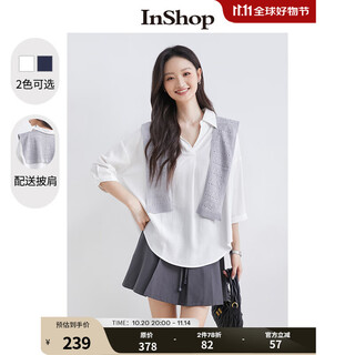 Inshop shopping mall same style new women's elegant age-reducing commuting long-sleeved shirt v-neck shawl top white s