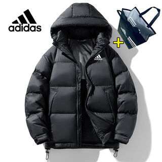 阿迪达斯 （adidas）三叶草冬季外套2025新国标90%白鸭绒服时尚有帽情侣款拼接款 黑色【款】90%白鸭绒 XL 130-150斤