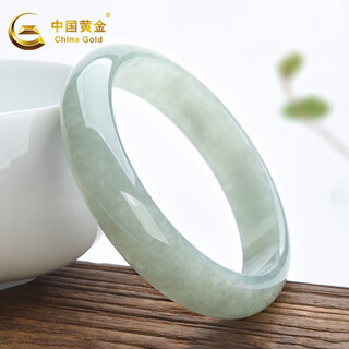 中国黄金（CHINA GOLD）玉手镯冰糯种翡翠手镯女款平安镯油青镯飘绿镯子送送妈妈 圈号54