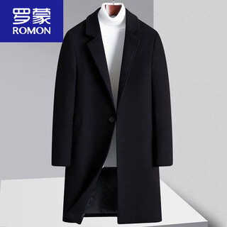 Romon woolen coat men's mid-length autumn and winter thickened cashmere woolen coat plus velvet slim black style 688 black first model high quality no pilling regular m 165 recommended 80-jin jin is equal to 0.5 kg