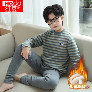 Hongdou children's boneless underwear set boys' autumn clothes and autumn pants plus velvet warm clothes for middle-aged boys autumn and winter basement clothes gray green 23725 model m 110c recommended height 95-105 centimeters