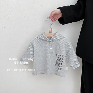 New spring and autumn clothing for infants and young children, hooded sweatshirts for boys, striped cartoon tops for baby girls, fashionable solid color inner wear, stripes 80 80cm