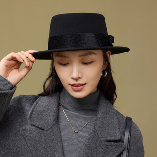 Siggi wool top hat women's autumn and winter gold style hat wedding fashion bow retro french top hat simple basin hat