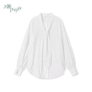 片断（dribs＆drabs）飘带衬衫女冬季新款长袖简约优雅气质宽松显瘦时尚白衬衣 象牙白 L