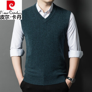 Pierre cardin high-end autumn and winter 100 wool v-neck men's vest middle-aged men's business casual thick woolen sweater warm base layer green color 3310 4xl / 130 recommended 185-205jin jin equals 0.5 kg