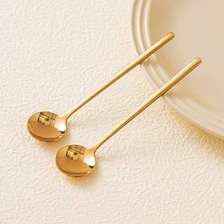 Fantasy coffee spoon long handle spoon coffee stirring stick spoon small spoon dessert spoon exquisite cup yogurt spoon extension 304 steel 17cm golden small round spoon 2 pieces special package
