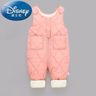 Disney children's overalls for boys and girls in autumn and winter all-in-one velvet cotton pants for babies with open gear for children and infants thickened outer pants pink velvet thickened 80