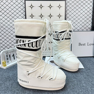 明星厚底太空月亮靴2025冬季新款长筒滑雪鞋保暖滑雪地靴女 白色 35