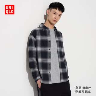 Uniqlo men's and women's flannel plaid shirt/long-sleeved shirt casual and versatile 470188 09 black 2xl