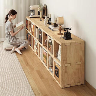 Small craftsman bookshelf solid wood floor-standing one-piece grid cabinet living room home simple storage rack log color 8-grid cabinet