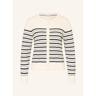 Tommy hilfiger women's sweater warm and comfortable cotton mixed stripes daily autumn and winter knitted simple ecru/ dark blue one size | m