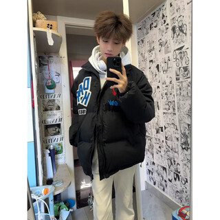 Luosenchi (luosenchi) winter down jacket for men and women, national fashion, american trend, embroidered letters, loose, fashionable, thickened and warm bread coat, black main picture embroidered style, thickened and warm, non-slip cotton s