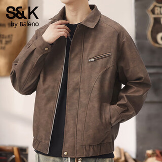 Baleno (baleno) s&k series american retro leather jacket for men, loose motorcycle jacket, light luxury tough guy autumn casual jacket for men, coffee color, size 4xl, recommended weight 200-220