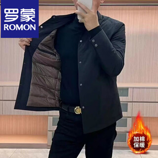 Romon's new men's winter light cotton coat lapel executive solid color versatile business slim casual warm jacket black l 110-125jin jin equals 0.5 kg