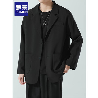Romon casual suit jacket men's spring and autumn loose and versatile dk uniform men's high-end handsome light mature style suit black l recommended weight\kg57-66