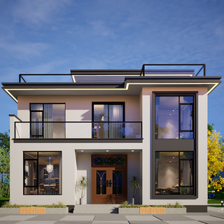 Ren yuanshu internet celebrity villa design drawings two-story simple modern style new rural self-built house construction renderings customized design (deposit consultation)