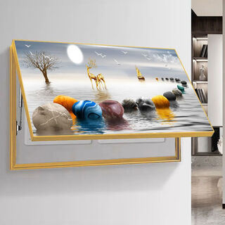 Meter box decorative painting with light luxury and high-end feel, customizable horizontal style, large size, no punching, modern simple weak electricity box covering long hanging painting, fulu jixiang 60-120 aluminum alloy frame, gold frame