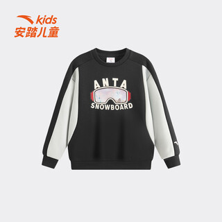 Anta children's clothing children's sweatshirt boys 2025 winter new style plus velvet warm and comfortable simple pullover top basic black-3 140 cm