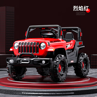 Zhouzhou che children's electric car four-wheeled with remote control baby electric car four-wheeled off-road vehicle can sit on children's toy car low configuration flame red + single drive small electric + music