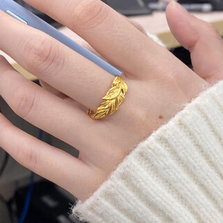 Lihu retro hong kong style ins fashionable design gold branch and jade leaf ring female personality exquisite temperament 18k gold index finger ring