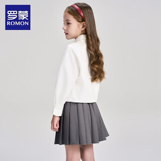 Romon children's clothing french preppy shirt girls autumn lace doll collar top embroidered white shirt white 120