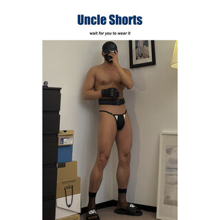 Uncle shorts sexy thong men's adjustable hollow butt lift breathable mesh contrast color briefs black s_m