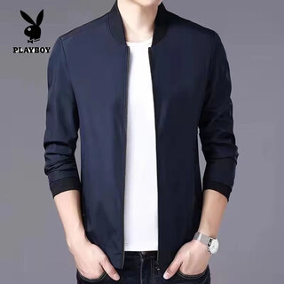 Playboy (playboy) new middle-aged men's jacket spring and autumn thin jacket high-end trendy casual baseball collar dad wear official flagship thread style pure blue spring and autumn thin + zipper pocket m 170/88a 80-105jin jin equals 0.5 kg